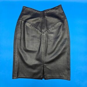 Georgetown Leather Design Vintage Black Leather V-Yoke Pencil Skirt 14 fits 6
